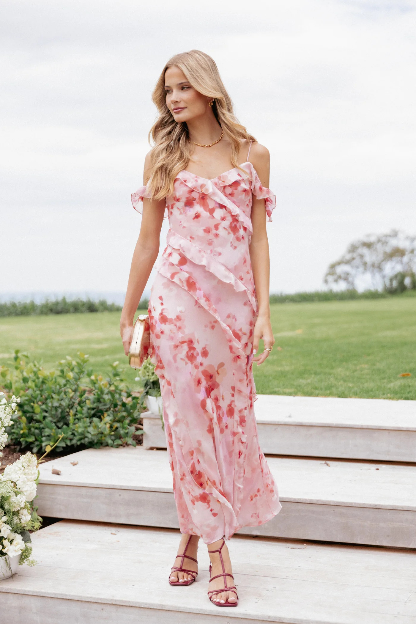 Alexia Off Shoulder Maxi Dress - Pink Floral | Petal & Pup (US)