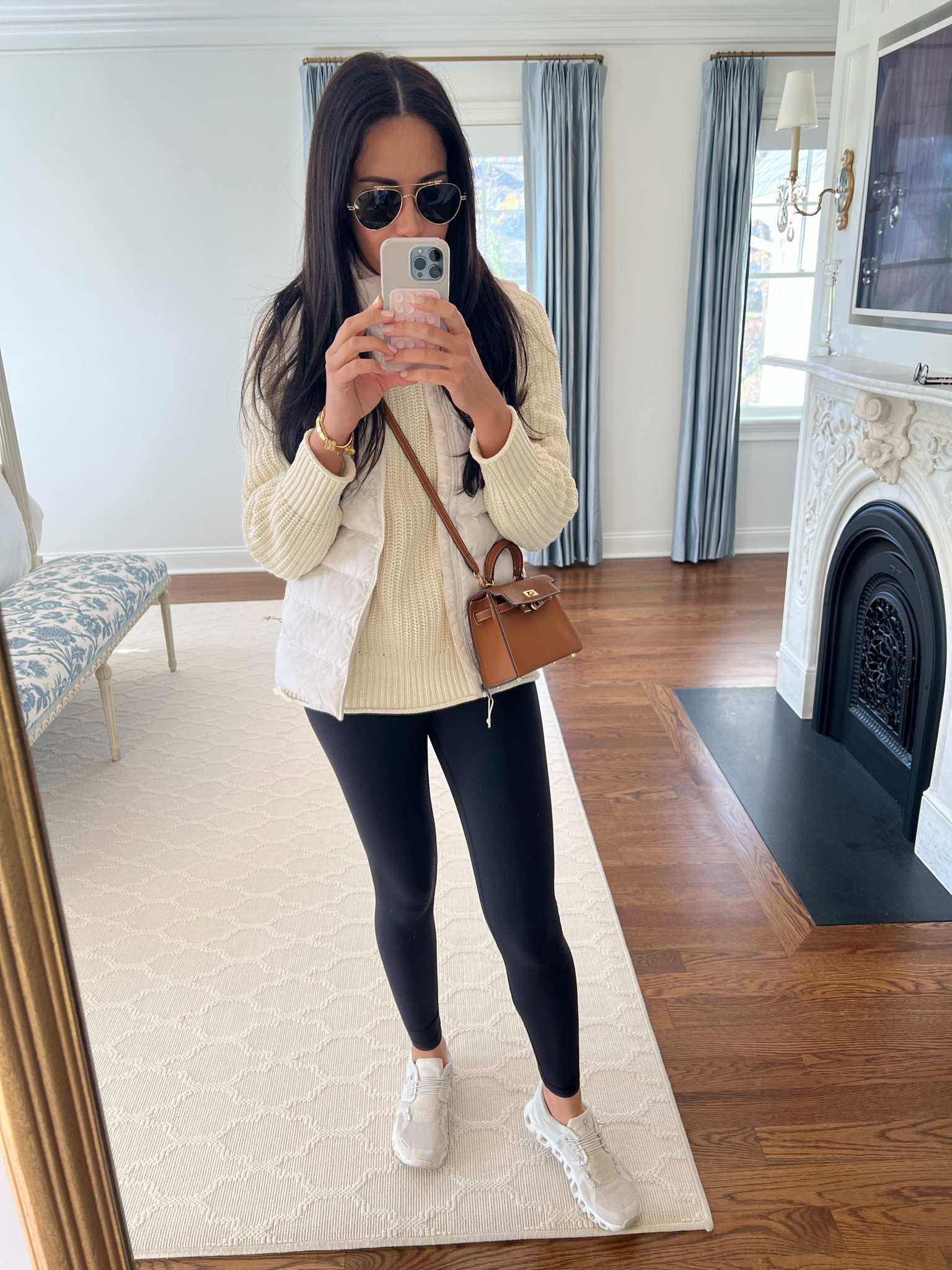 Casual look to run errands in. Leggings, ivory vest, cold weather outfit, best lululemon leggings dupe! 

#LTKStyleTip #LTKFindsUnder100 #LTKCyberWeek