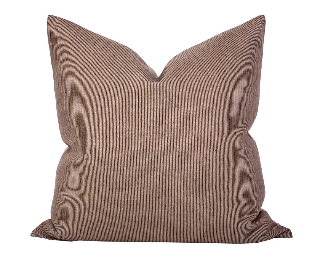 BIRCH | Brown and Navy Stripe Pillow Cover, Neutral Pillow, Modern Farmhouse Pillow, Pinstripe Pi... | Etsy (US)
