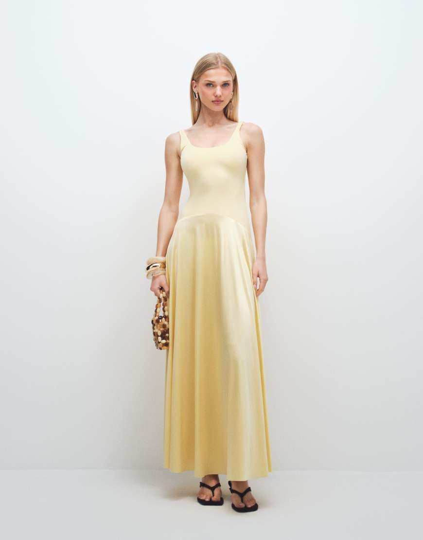 Rare London satin scoop neck dropped waist maxi dress in yellow | ASOS (Global)