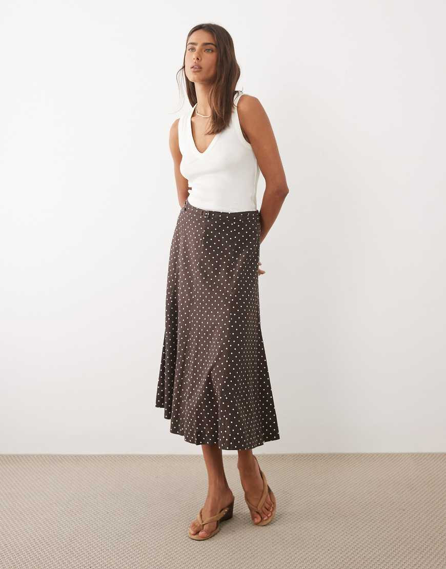 Mango Romeo linen mix maxi skirt in black and white polka dot | ASOS (Global)