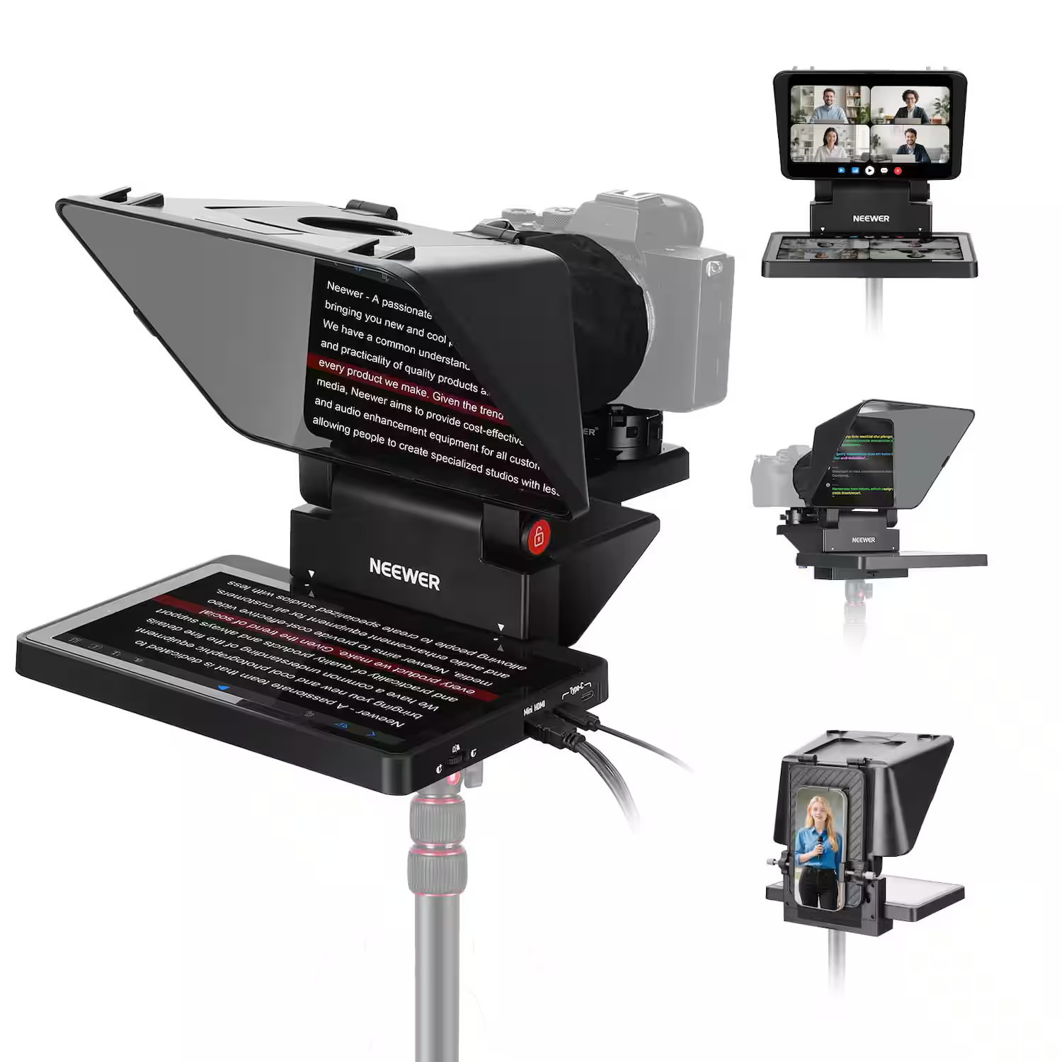 Neewer - 2-in-1 11"" Teleprompter with Monitor - Screen Mirroring for Camera, Phone & Webcam Streaming - Black | Best Buy U.S.