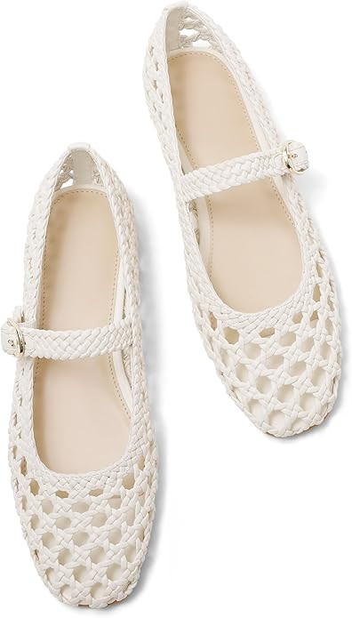 USIMAD Woven Mesh Ballet Flats for Women Square Toe Womens Comfortable Buckle Strap Ballerina Fla... | Amazon (US)
