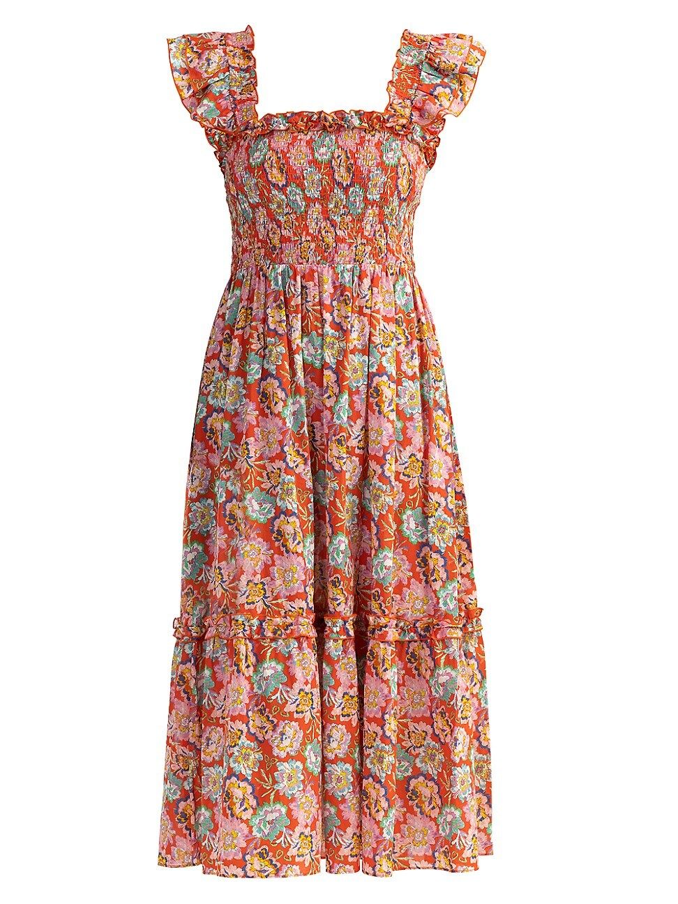 Women's Floral Smocked Midi-Dress - Sunburst Multi - Size XL - Sunburst Multi - Size XL | Saks Fifth Avenue