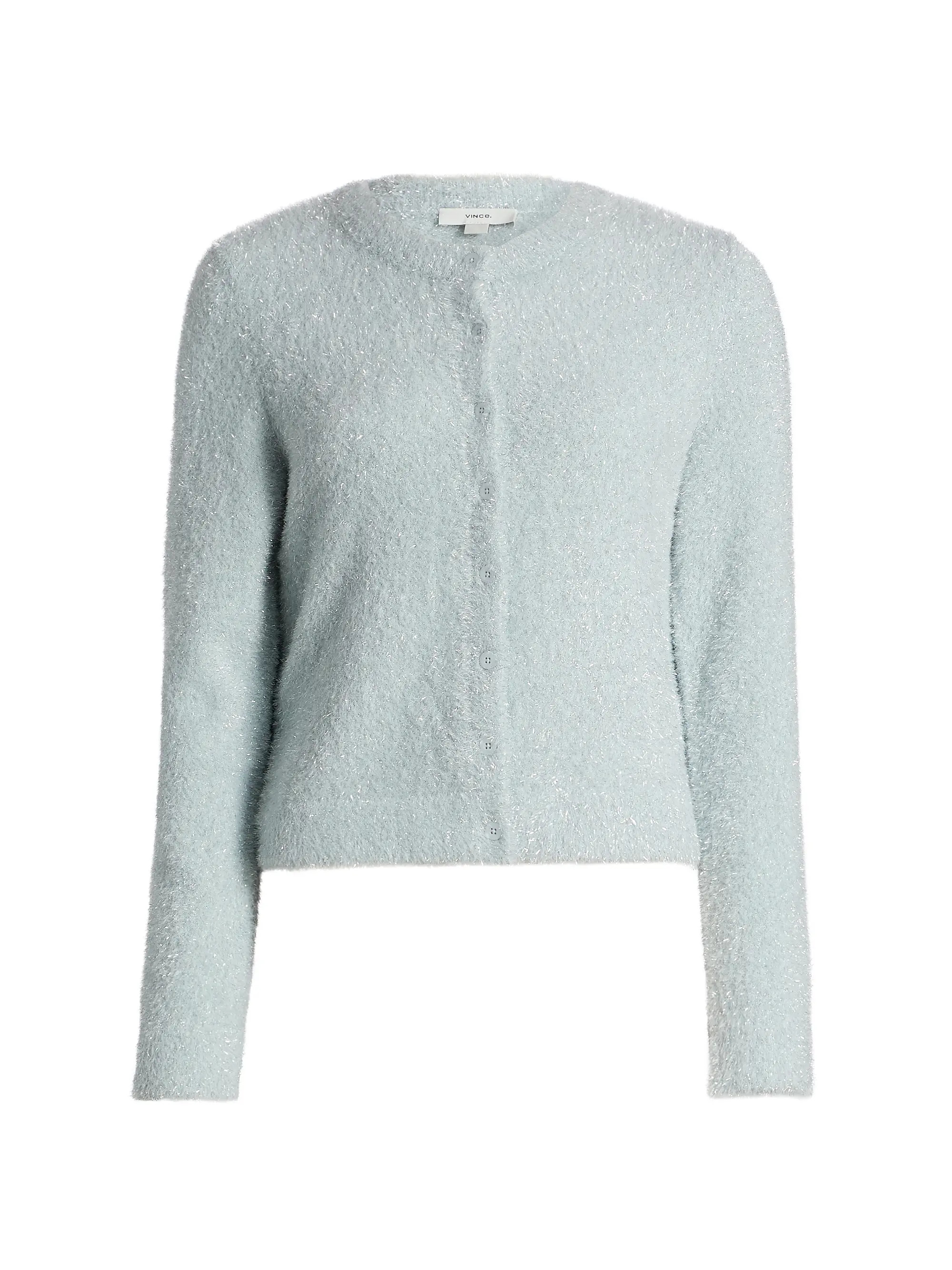 Metallic Eyelash Knit Crewneck Cardigan | Saks Fifth Avenue