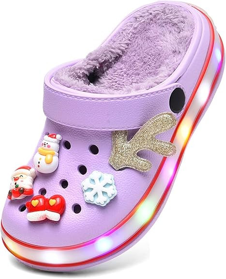 XPKWS Fur Lined Toddler Clogs Kids Slippers Fuzzy Light up Sandals Boys Girls Garden Shoes Winter... | Amazon (US)