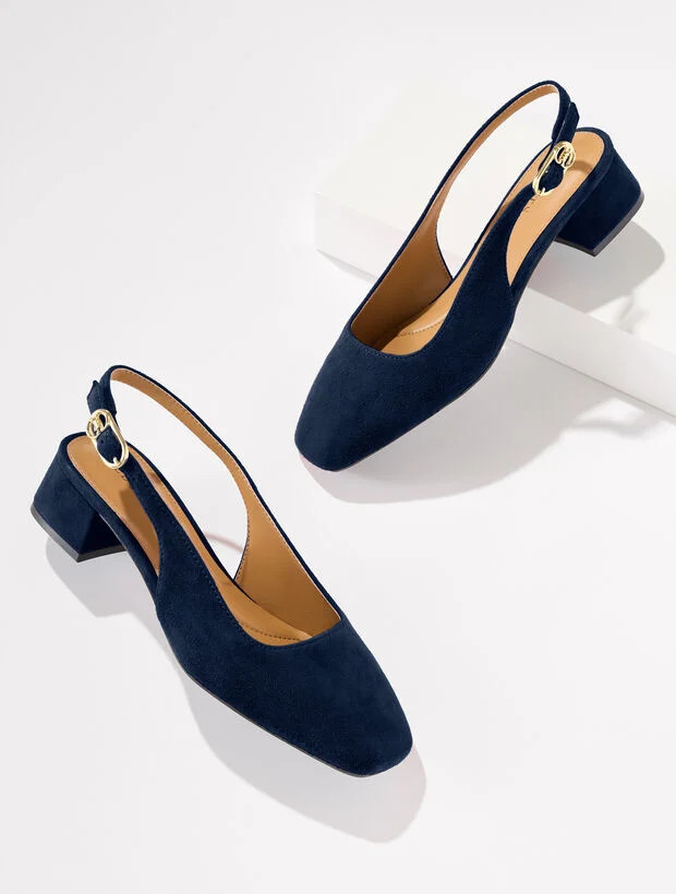 Eliana Suede Slingback Block Heel Pumps | Talbots