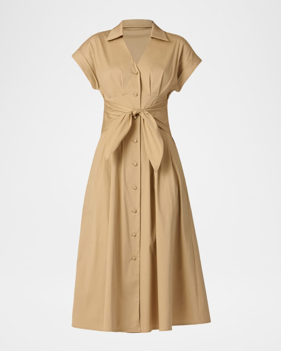 Josephine Pleated Cotton Sateen Midi Shirtdress | Neiman Marcus