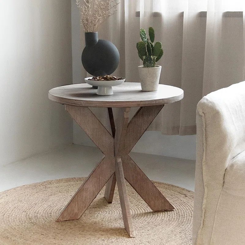 Flora Farmhouse Cross Leg end Table, French Country Round Side Table | Wayfair North America