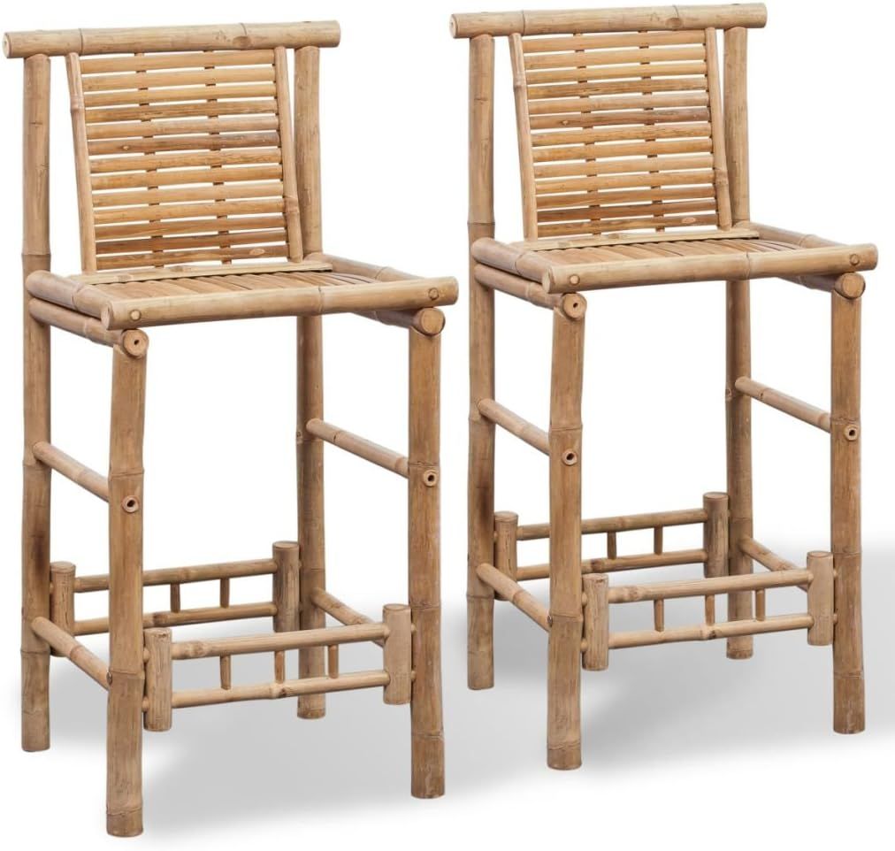 vidaXL 2x Bar Stool Bamboo Chair Seat High Backrest Footrest Kitchen Furniture | Amazon (UK)