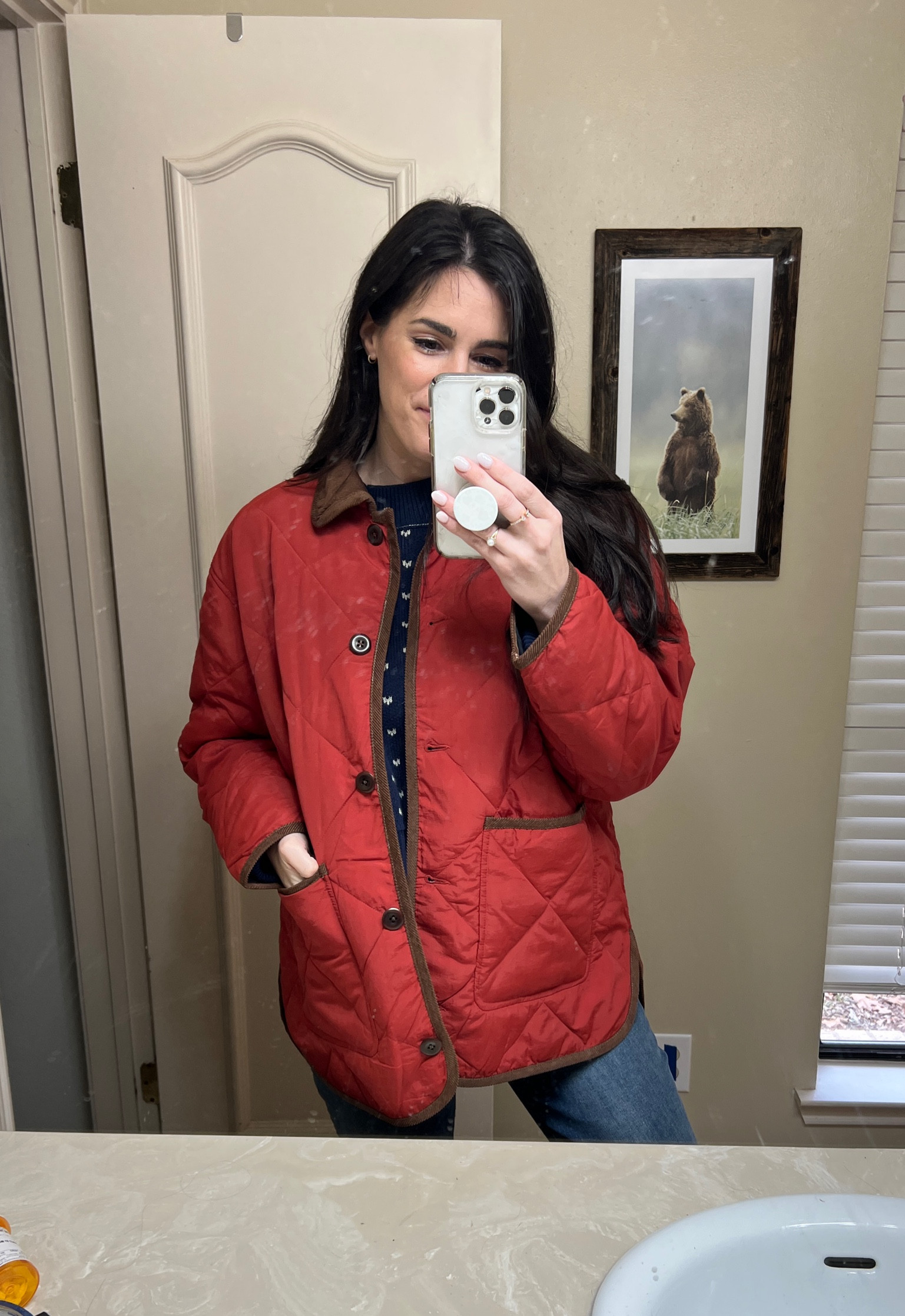 Red quilted jacket barn coat barn jacket free people sweater 

#LTKSaleAlert #LTKFindsUnder100