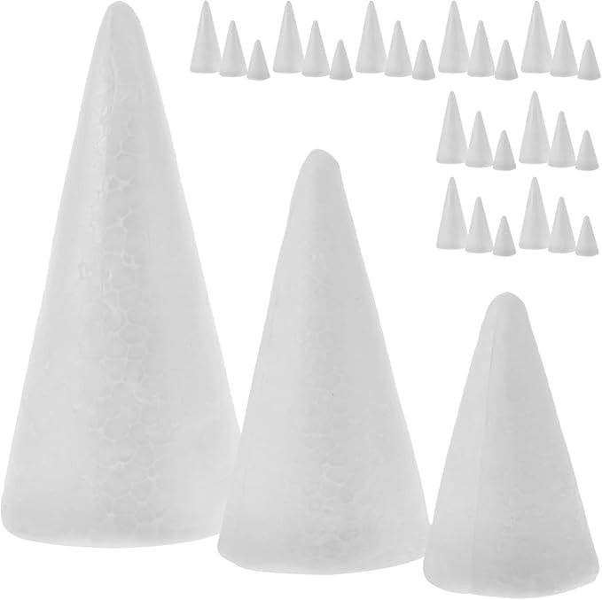Foam Cones 30pcs Mixed Size White Foam Tree Cones for DIY Craft Christmas Tree | Amazon (US)