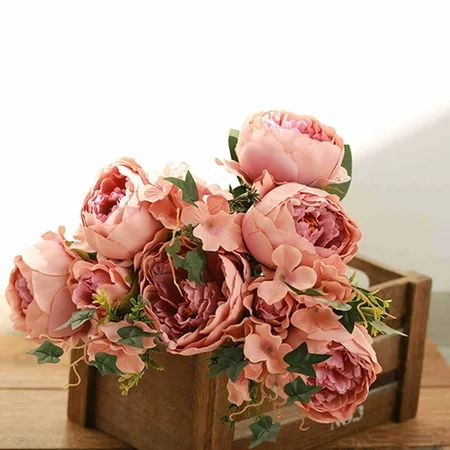 2 Bush Dusty Rose/Blush Peony, Rose Bud And Hydrangea Real Touch Silk Faux Peony Arrangements | Walmart (US)