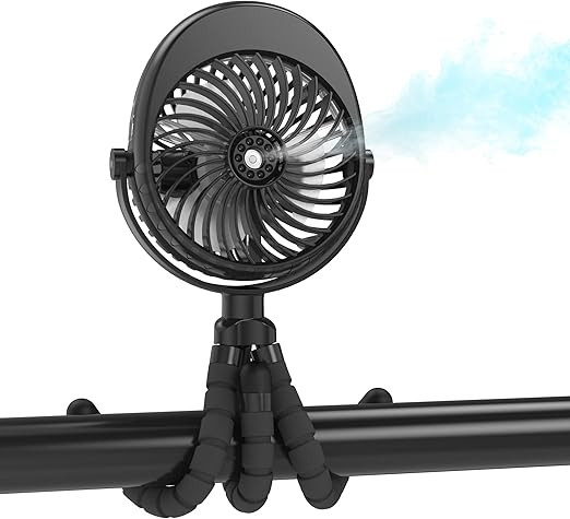 Misting Stroller Fan, 2500mAh Battery Powered Personal Desk Air Circulator Fan with Flexible Trip... | Amazon (US)