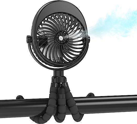 Misting Stroller Fan, 2500mAh Battery Powered Personal Desk Air Circulator Fan with Flexible Trip... | Amazon (US)