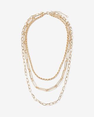 Three Row Rope Oval & Paperclip Chain Necklace | Express