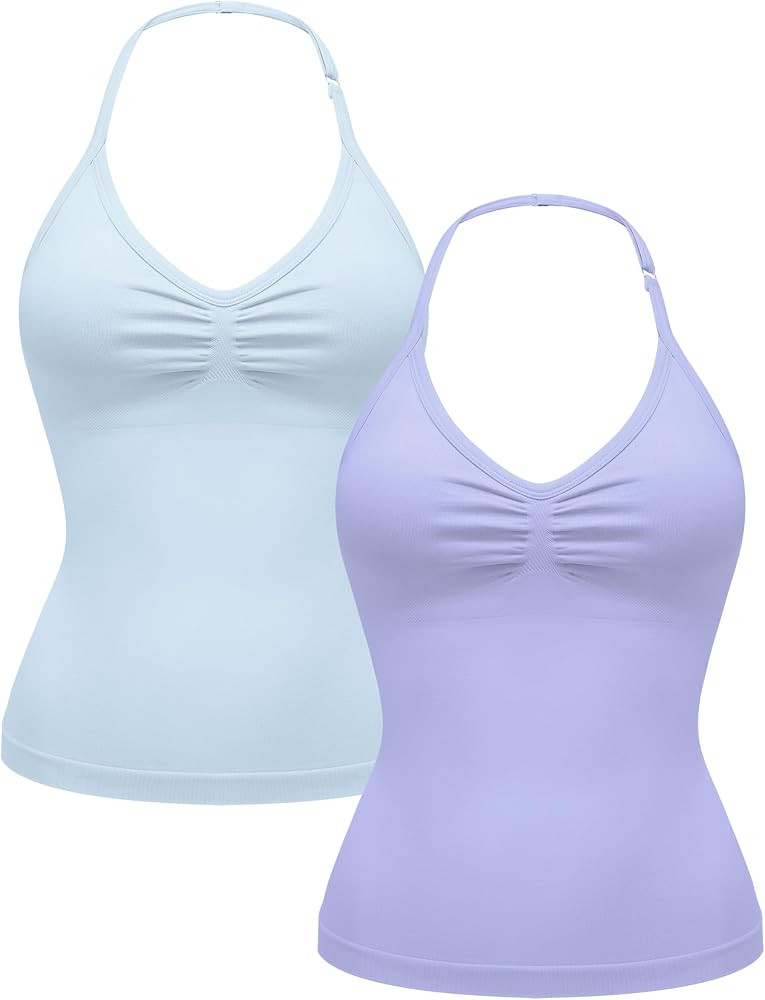 OLCHEE Womens Halter Tank Tops V Neck Impact Backless Longline Strappy Adjustable Gym Workout Top... | Amazon (US)
