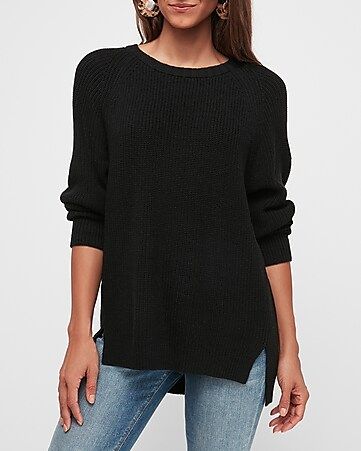 ribbed oversized crew neck tunic sweater | Express