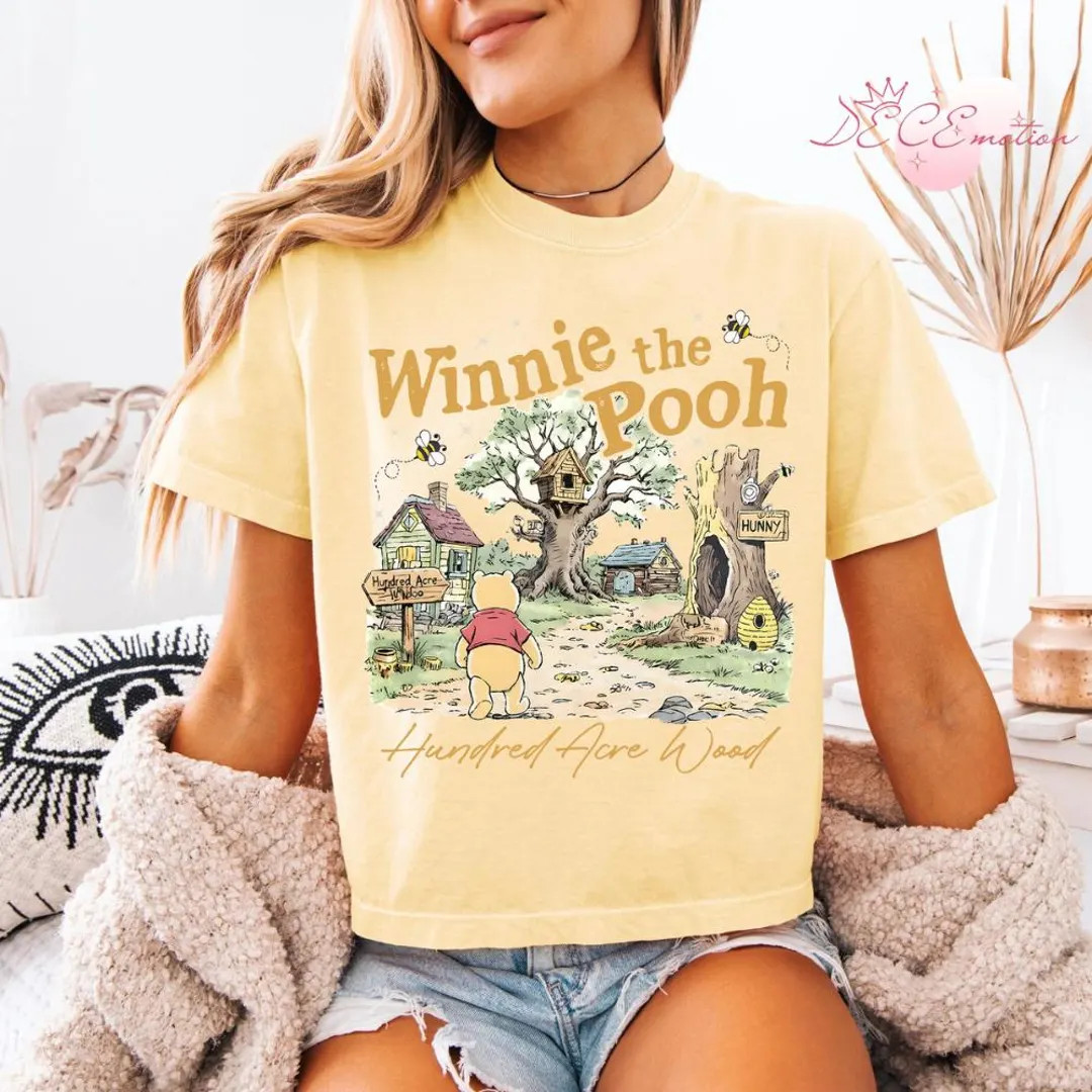 Hundred Acre Wood Disney Winnie The Pooh Boxy Tee Crop Tank, Pooh Bear and Friends Disney Girl Tr... | Etsy (US)