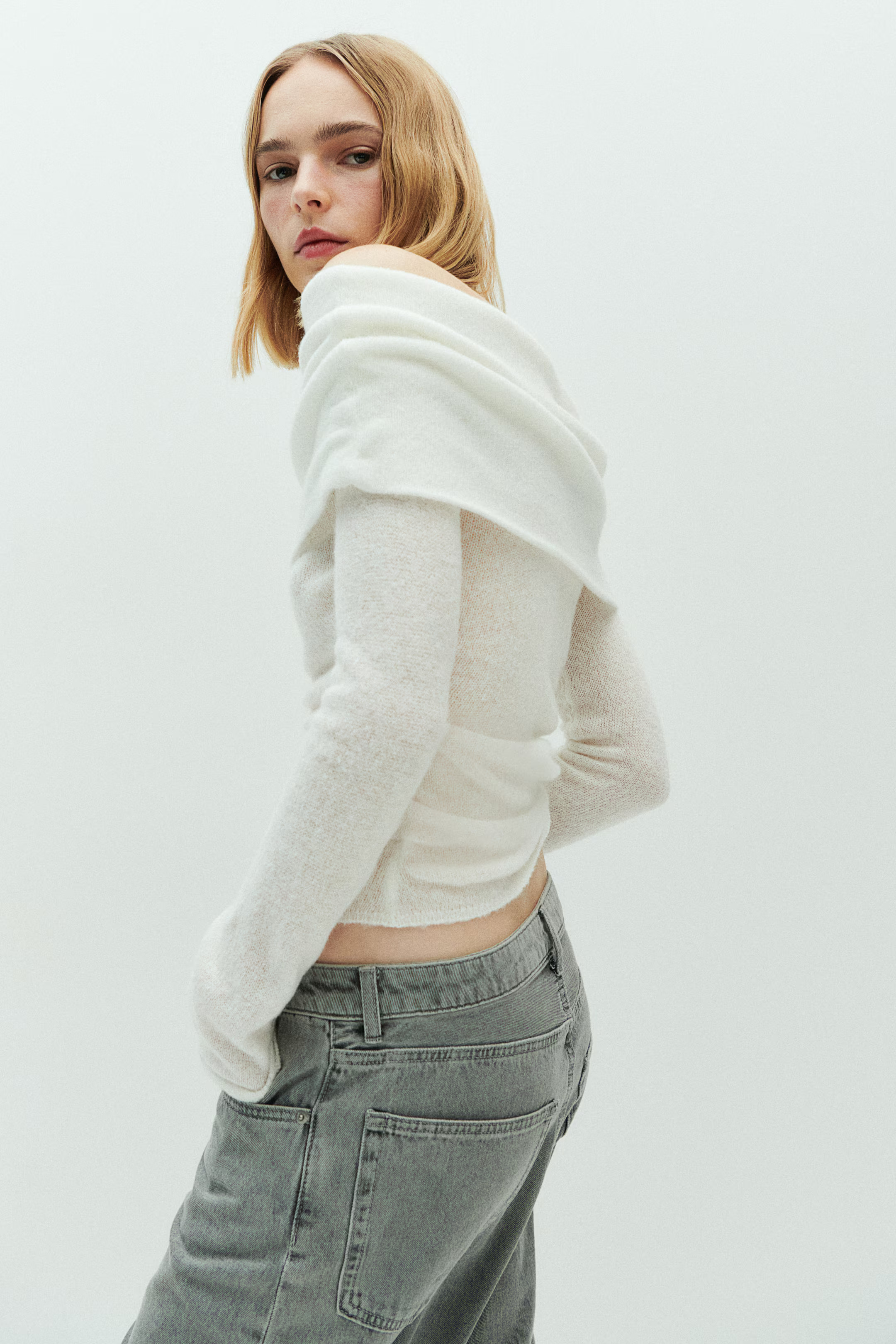 Sheer-Knit Off-the-Shoulder Sweater | H&M (US + CA)