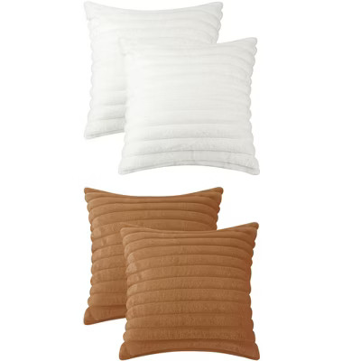 Unique Bargains Plush Faux Fur Solid Striped Soft Sofa Living Room Throw Pillow Covers Pack of 4 White/Light Brown 16" x 16" | Target