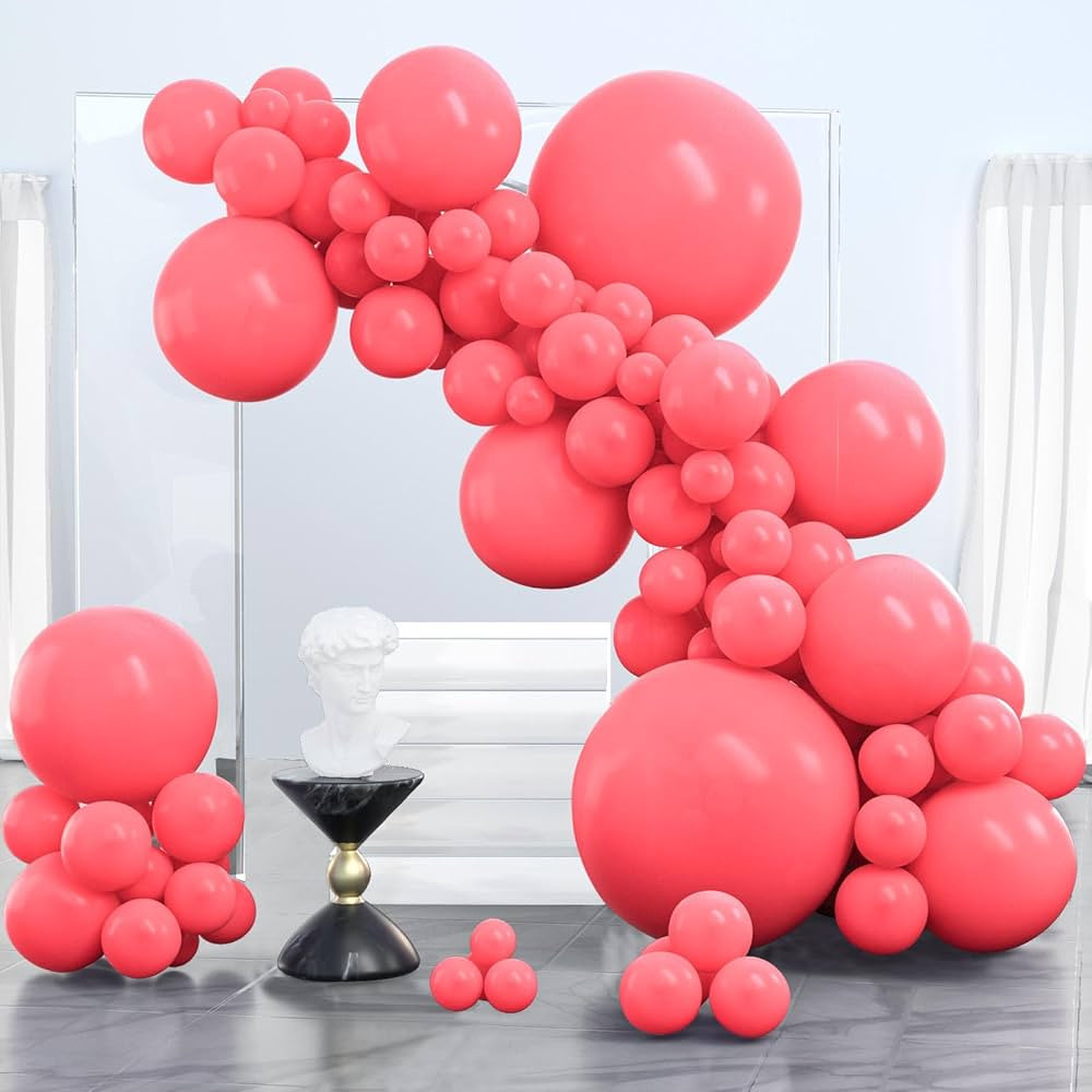 PartyWoo Watermelon Pink Balloons, 100 pcs Pink Balloons Different Sizes Pack of 36 Inch 18 Inch ... | Amazon (US)