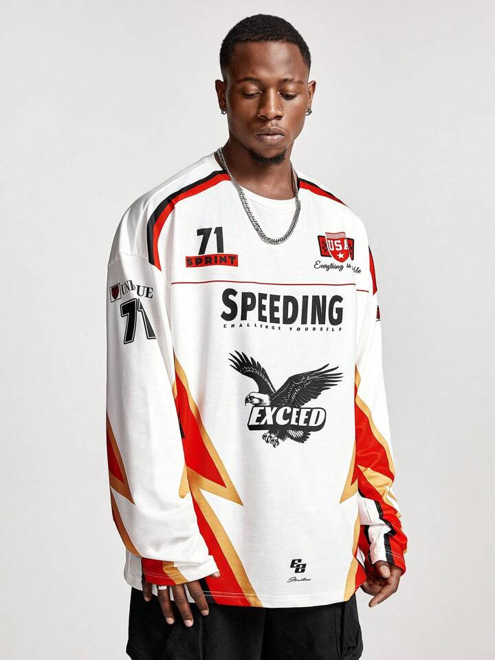 Manfinity StreetEZ Men's Loose Fit Printed Crew Neck Long Sleeve Knitted Sweatshirt | SHEIN