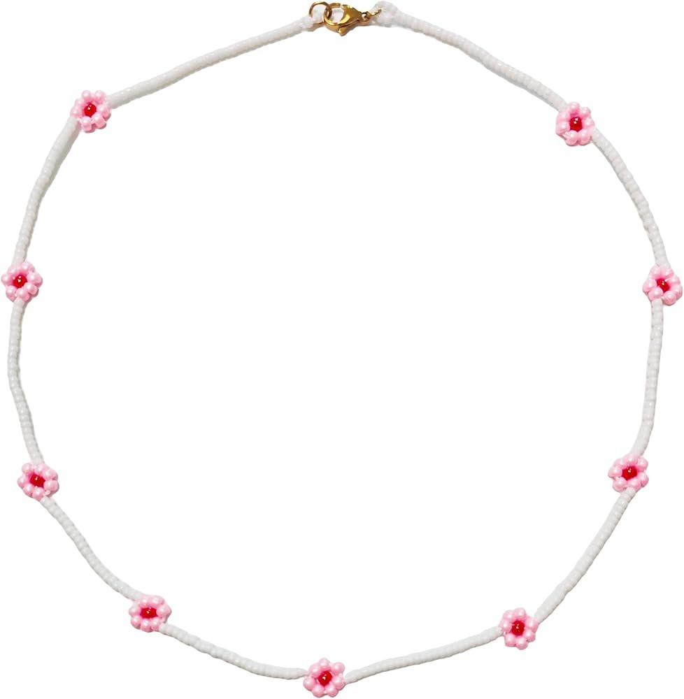 Colorful beaded necklaces for women,Flower Boho Bead Choker Necklace,Beach Necklace 14K Gold Plat... | Amazon (US)
