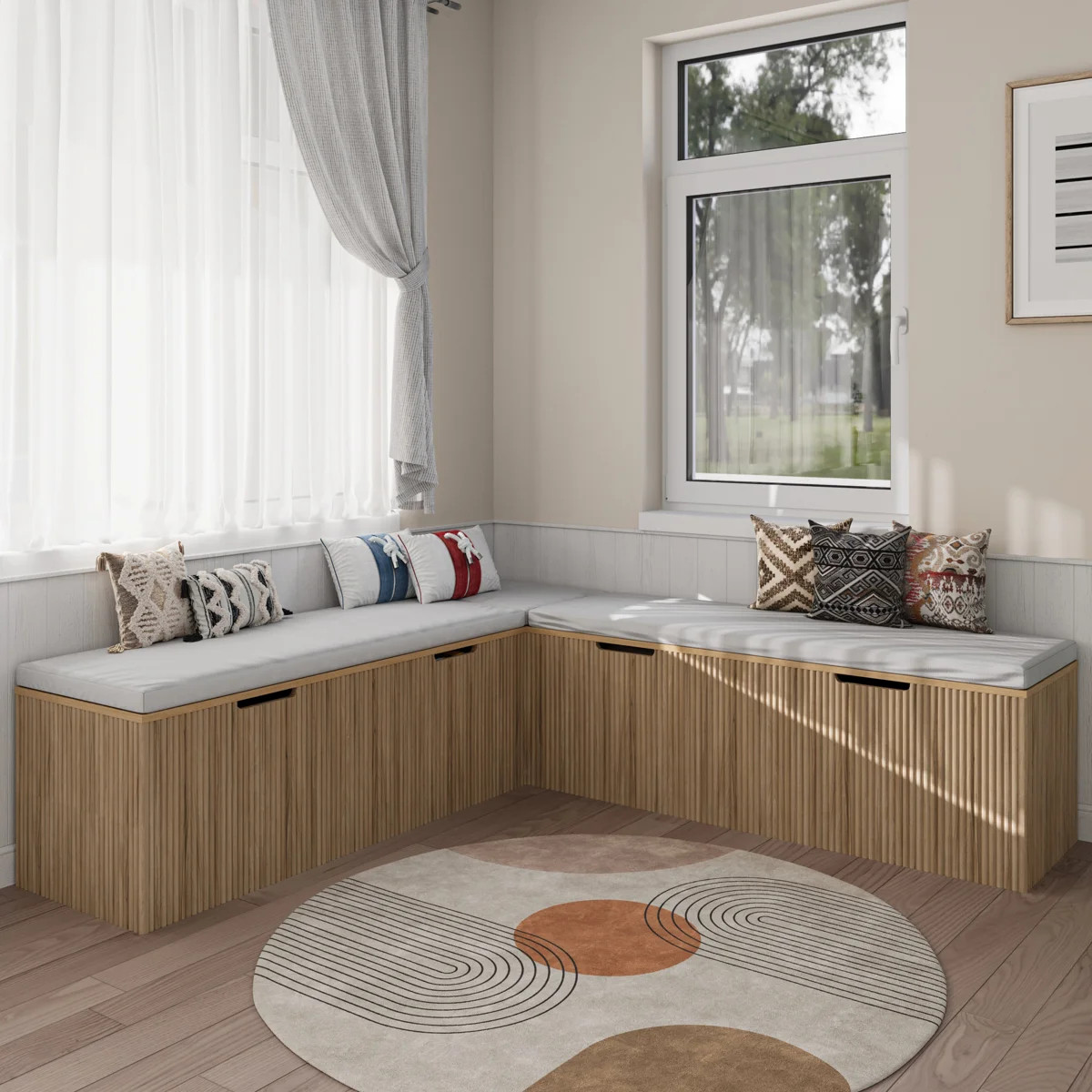 L-shape Storage Bench With Cushioned Seating, For Dining Room, Kitchen, Entryway | Wayfair North America