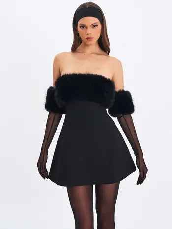 Evelyn Faux Fur-Trimmed Mini A-Line Dress | Nordstrom