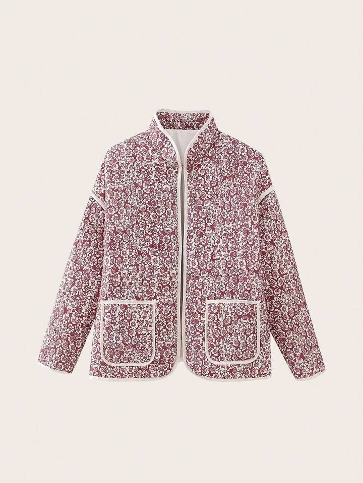 Women's Floral Print Stand Collar Long Sleeve Padded Coat4.92(12) | SHEIN
