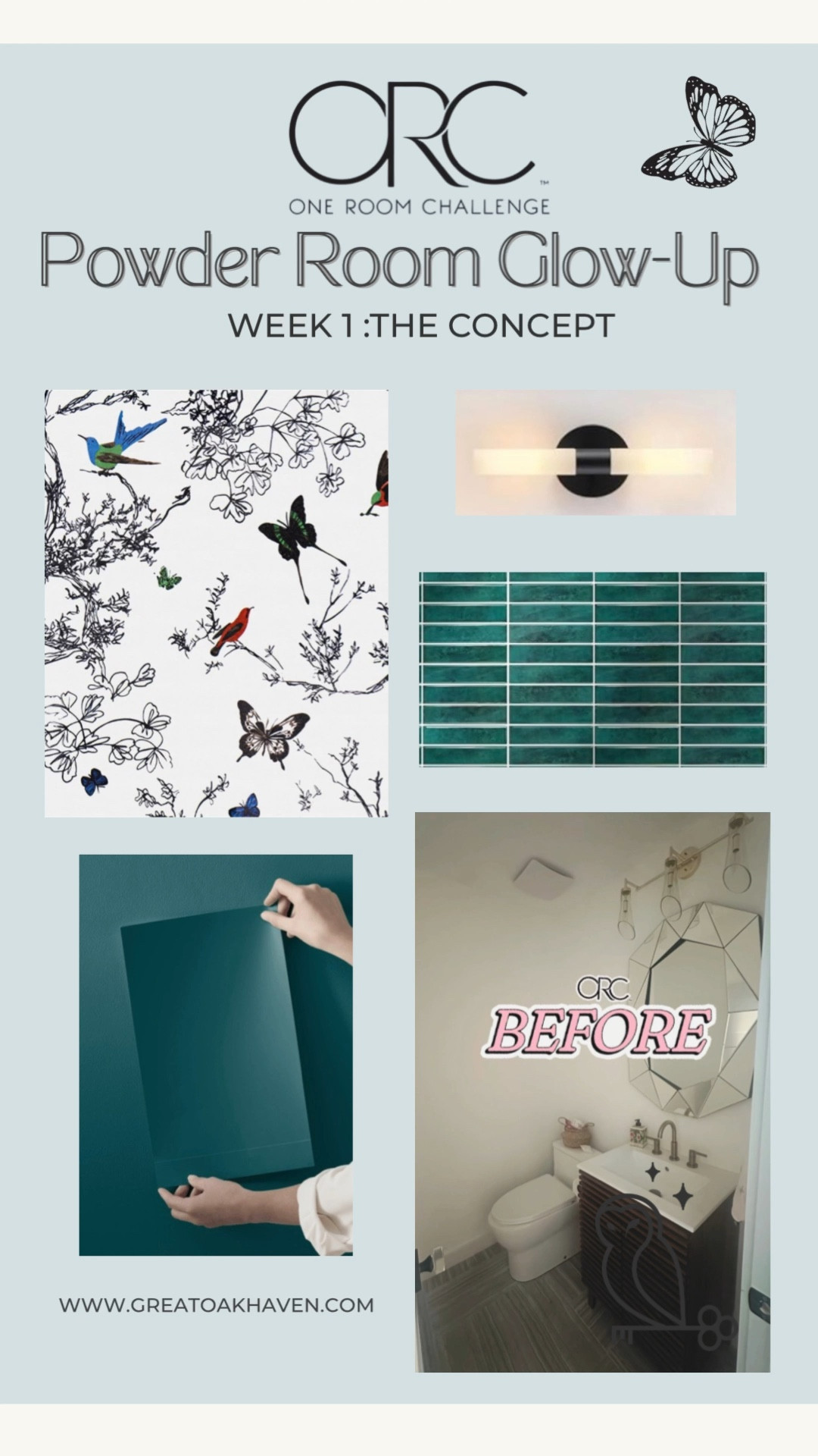 Powder Room Glow Up

Featuring: butterfly wall covering, teal dark and moody paint, new lighting, peel & stick tile & more 

#LTKHome #LTKFindsUnder50 #LTKFindsUnder100