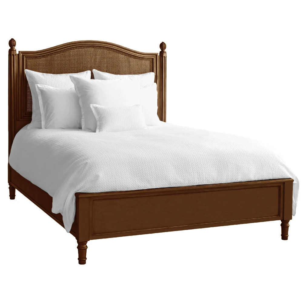 Maya French Country Pecan Brown Wood Woven Cane Bed - Queen | Kathy Kuo Home