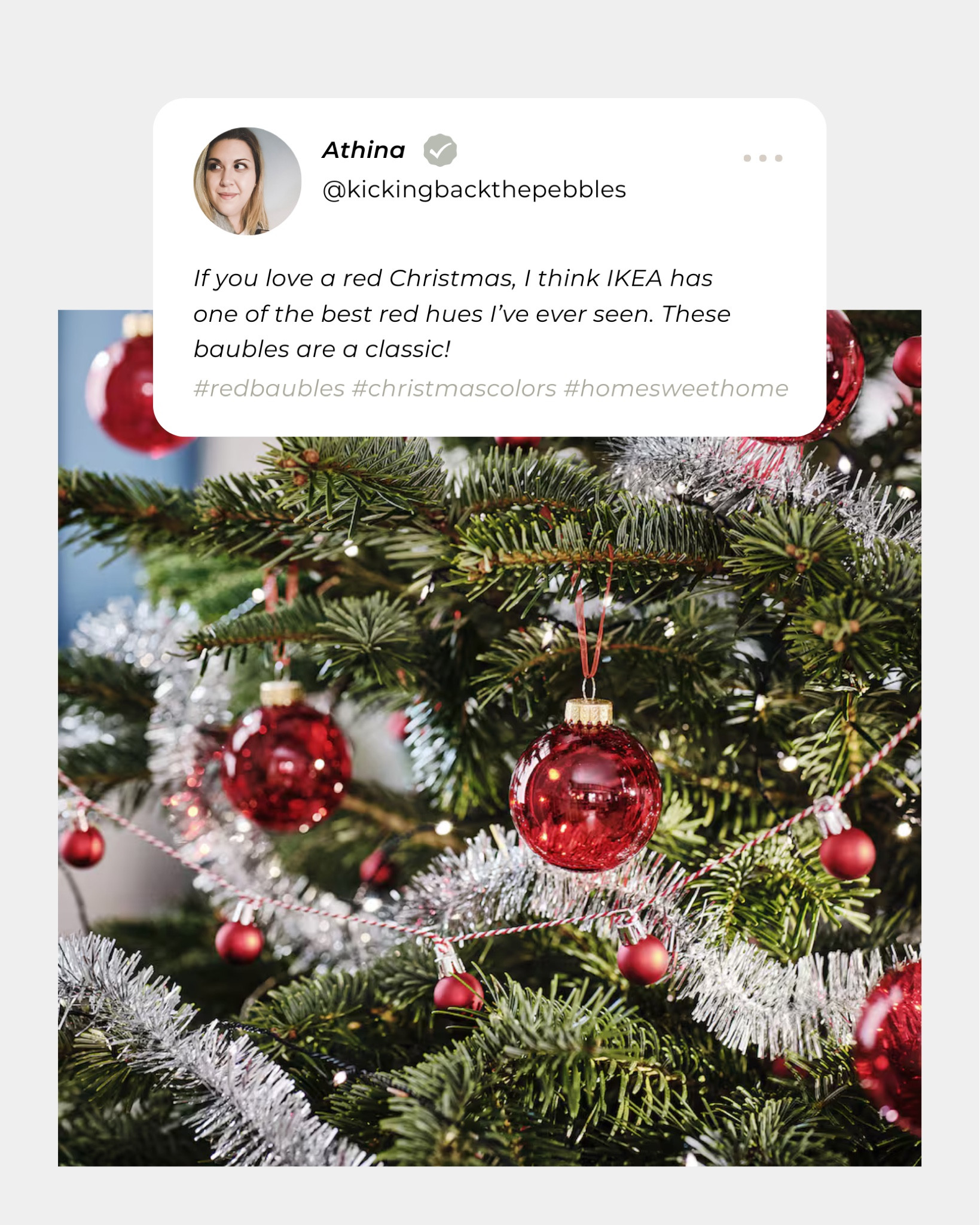 🎄❤️ The Perfect Red for Christmas! ❤️🎄

If you're looking for the perfect classic red this holiday season, IKEA’s red baubles are a must-have! With one of the most timeless red hues, these ornaments bring that nostalgic, traditional charm to your tree. Simple yet stunning, they’re the ideal accent for a cozy and festive holiday look. 

🛒 Shop these classic beauties before they’re gone @ #LTKeurope [For global shoppers, find similar gems at your nearest IKEA store. 🌎] #IKEAChristmas #RedBaubles #HolidayDecor #ClassicChristmas #ScandinavianStyle

#LTKSeasonal #LTKHome #LTKHoliday