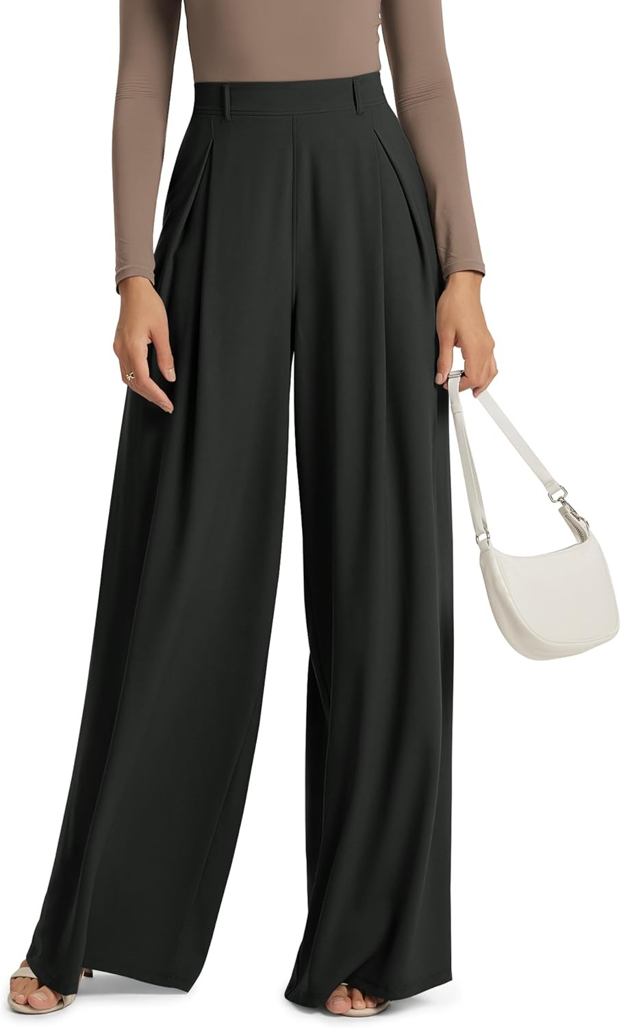 ODODOS Pleated Extra Wide Leg Pants for Women Flowy Lightweight High Waist Trouser with Pockets - 27" / 29" / 31" Inseam | Amazon (US)