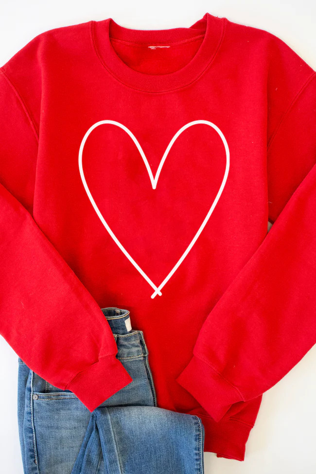 Heart Outline Red Graphic Sweatshirt | Pink Lily