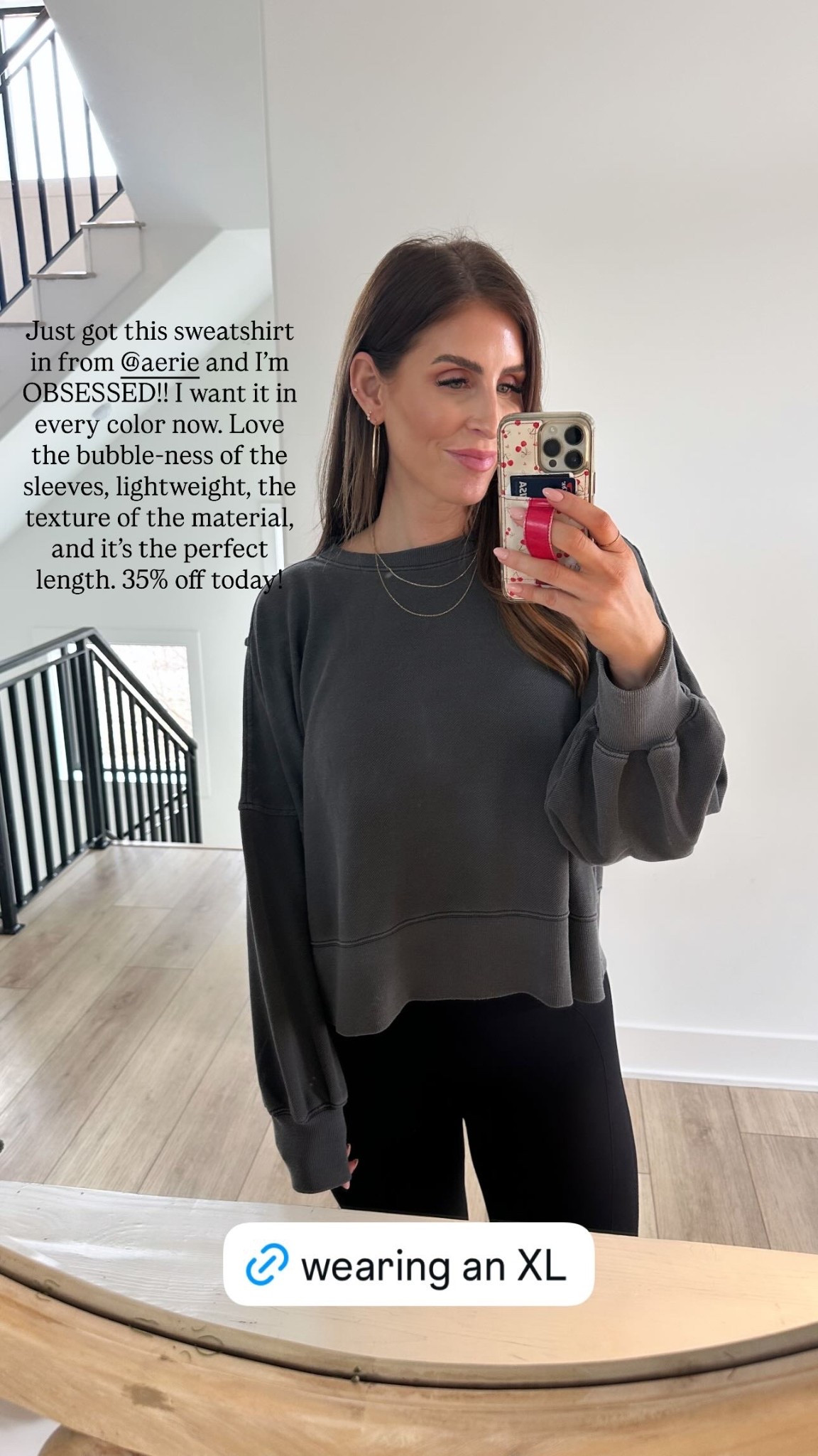 Just got this sweatshirt in from @aerie and I’m OBSESSED!! I want it in every color now. Love the bubble-ness of the sleeves, lightweight, the texture of the material, and it’s the perfect length. 35% off today! 

#LTKgrwm #LTKmomlife #LTKootd