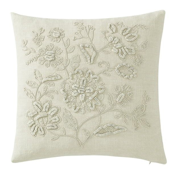 Better Homes & Gardens, Ivory Tonal Floral Decorative Pillow, Square, 20" x 20", 1 Piece | Walmart (US)