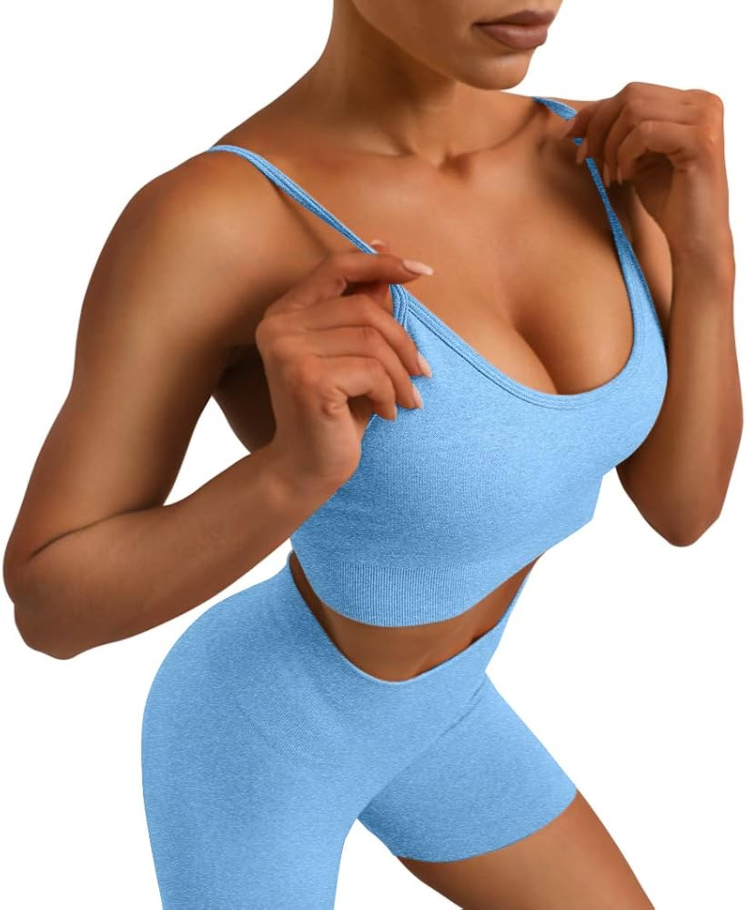 OLCHEE Women's Workout Set 2 Piece Tracksuit - Seamless High Waist Shorts Leggings and Sports Bra... | Amazon (US)