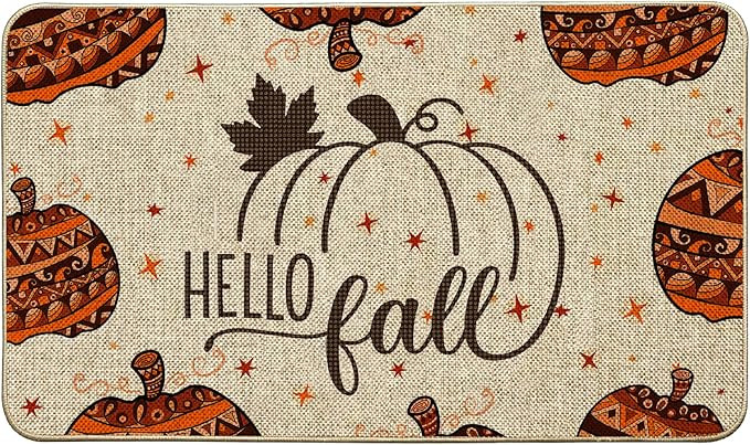 WHOMEAF Hello Fall Doormat Orange Pumpkin Autumn Outdoor Indoor Patio mats Entrance Maximalism De... | Amazon (US)