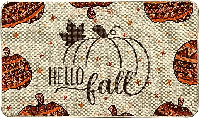 WHOMEAF Hello Fall Doormat Orange Pumpkin Autumn Outdoor Indoor Patio mats Entrance Maximalism De... | Amazon (US)