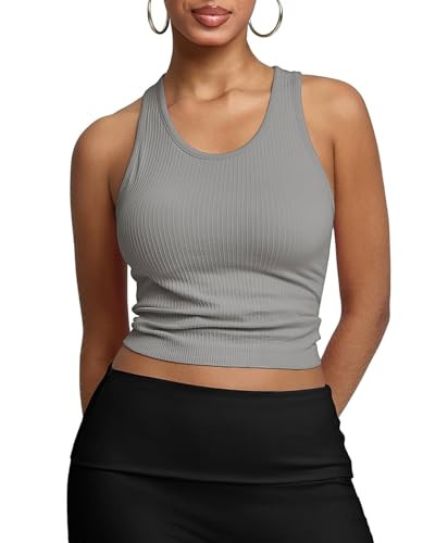 BRXL Women's Ribbed Racerback Tank Tops with Built-in Bra U Neck Sleeveless Fitted Casual Athleti... | Amazon (US)