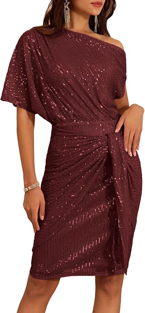 GRACE KARIN Women's Sequin Sparkly Glitter Party Club Dress One Shoulder Ruched Cocktail Bodycon ... | Amazon (US)