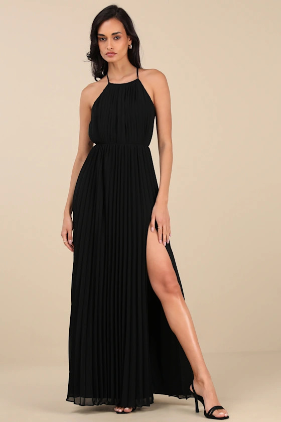 Rylie Black Pleated Backless Maxi Dress | Lulus