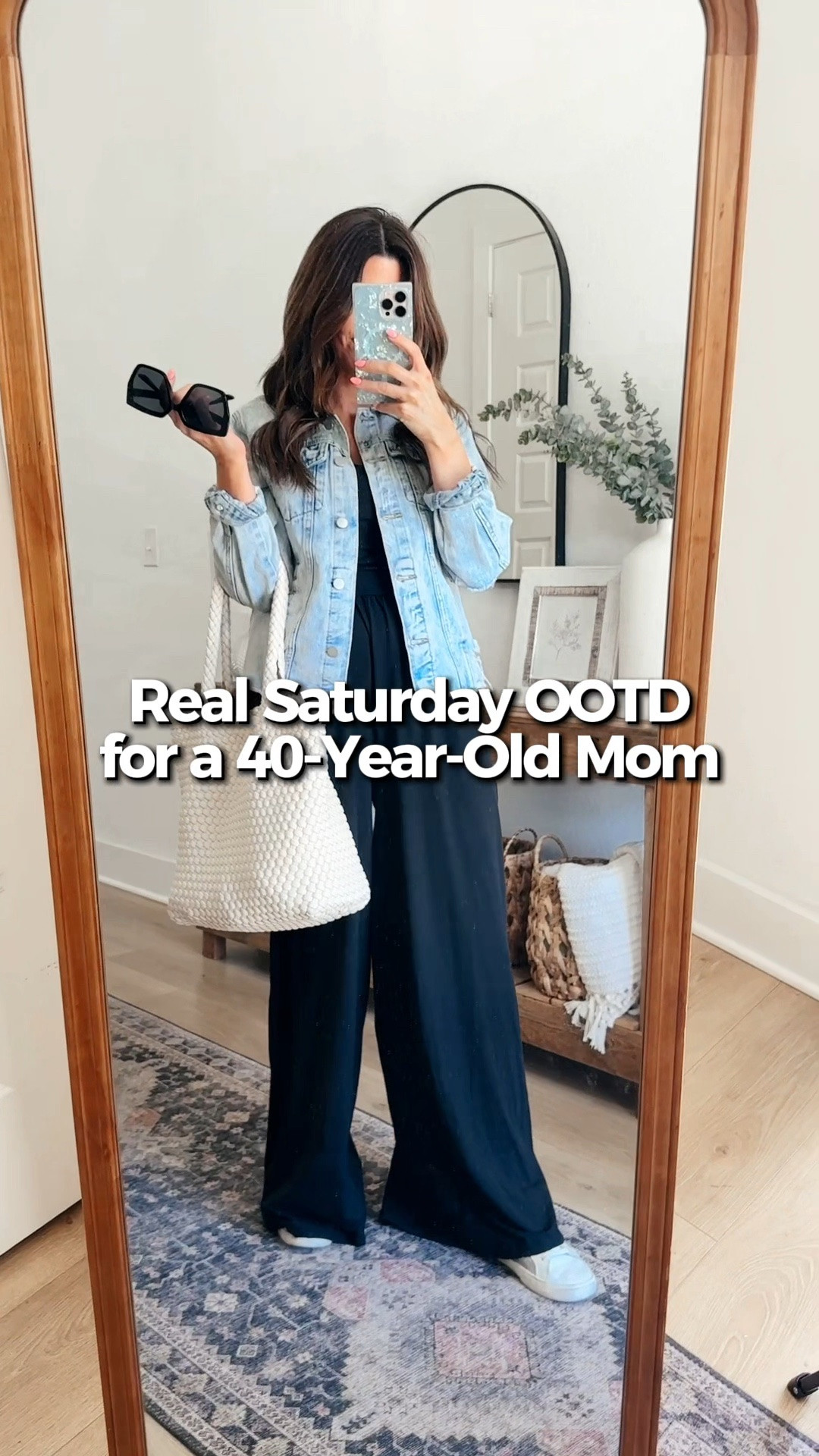 Saturday OOTD as a 40-year-old mom: comfy, cute, and ready for errands + lunch. 

An easy black jumpsuit + denim jacket combo that makes getting dressed simple but still cute.

#LTKootd #LTKOver40 #LTKmomlife
