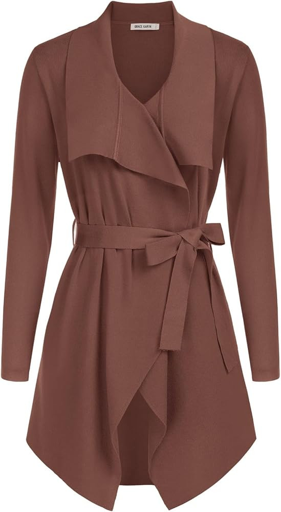 GRACE KARIN Cardigan for Women Lapel Draped Open Front Thin Sweater Long Sleeve Irregular Hem Out... | Amazon (US)