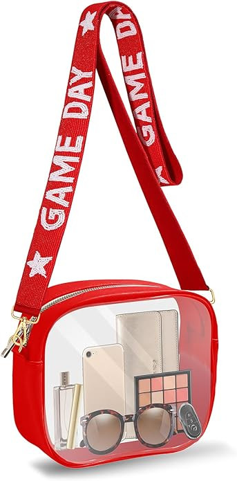 Clear Bag for Stadium Events with Game Day Beaded Purse Strap Stadium Approved Clear Crossbody Ba... | Amazon (US)