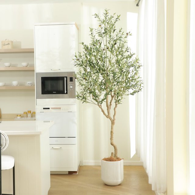 Nafresh 8FT Tall and Fuller Style Artificial Olive Tree with Pot - Realistic Faux Olive Plant for... | Walmart (US)