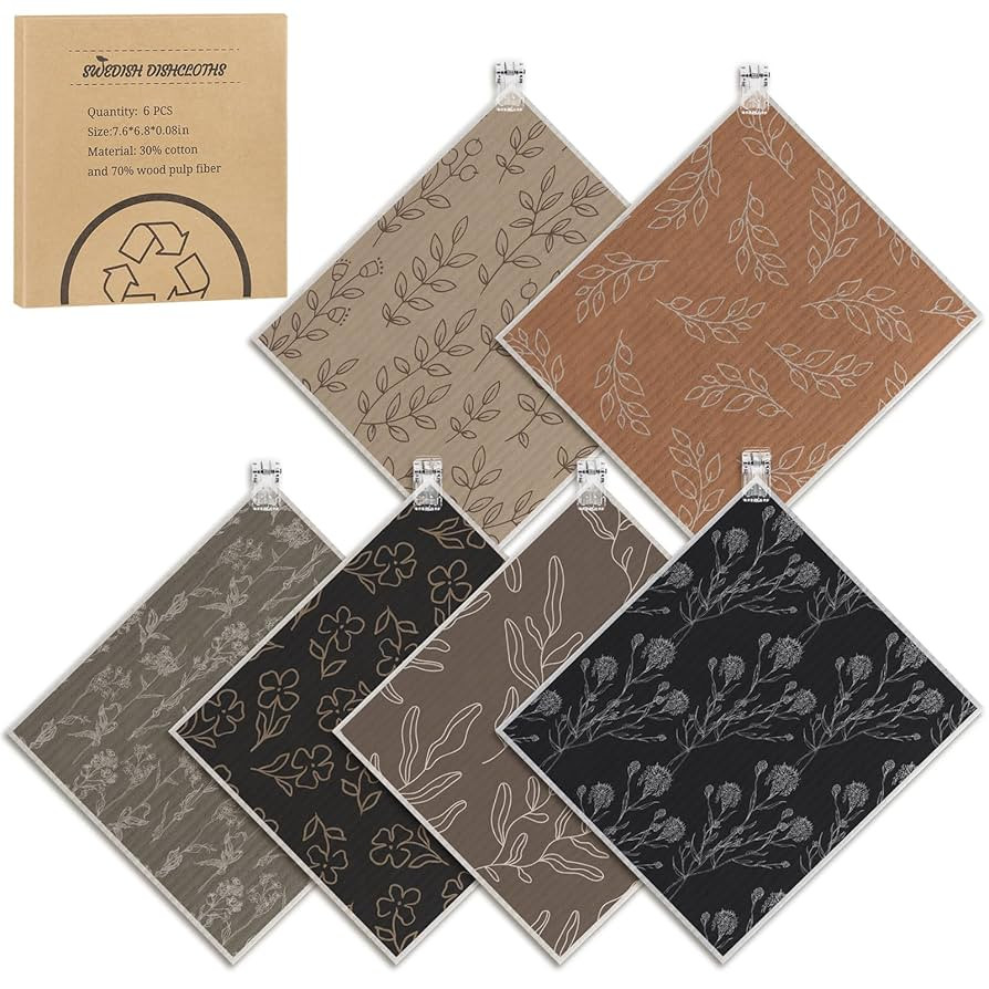 6 Pack Swedish Dishcloths for Kitchen,Swedish Rags Dish Towels with Clips, Reusable Paper Towels ... | Amazon (US)
