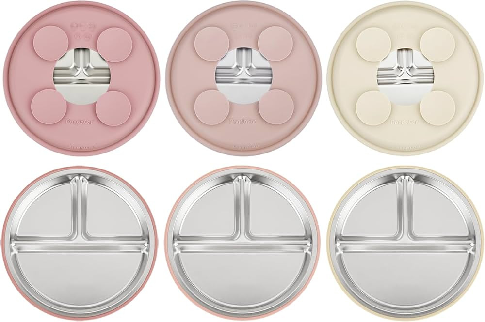 PandaEar 3 Pack Stainless Steel Baby Suction Plates, Divided Toddler Plate for Baby Led Weaning S... | Amazon (US)